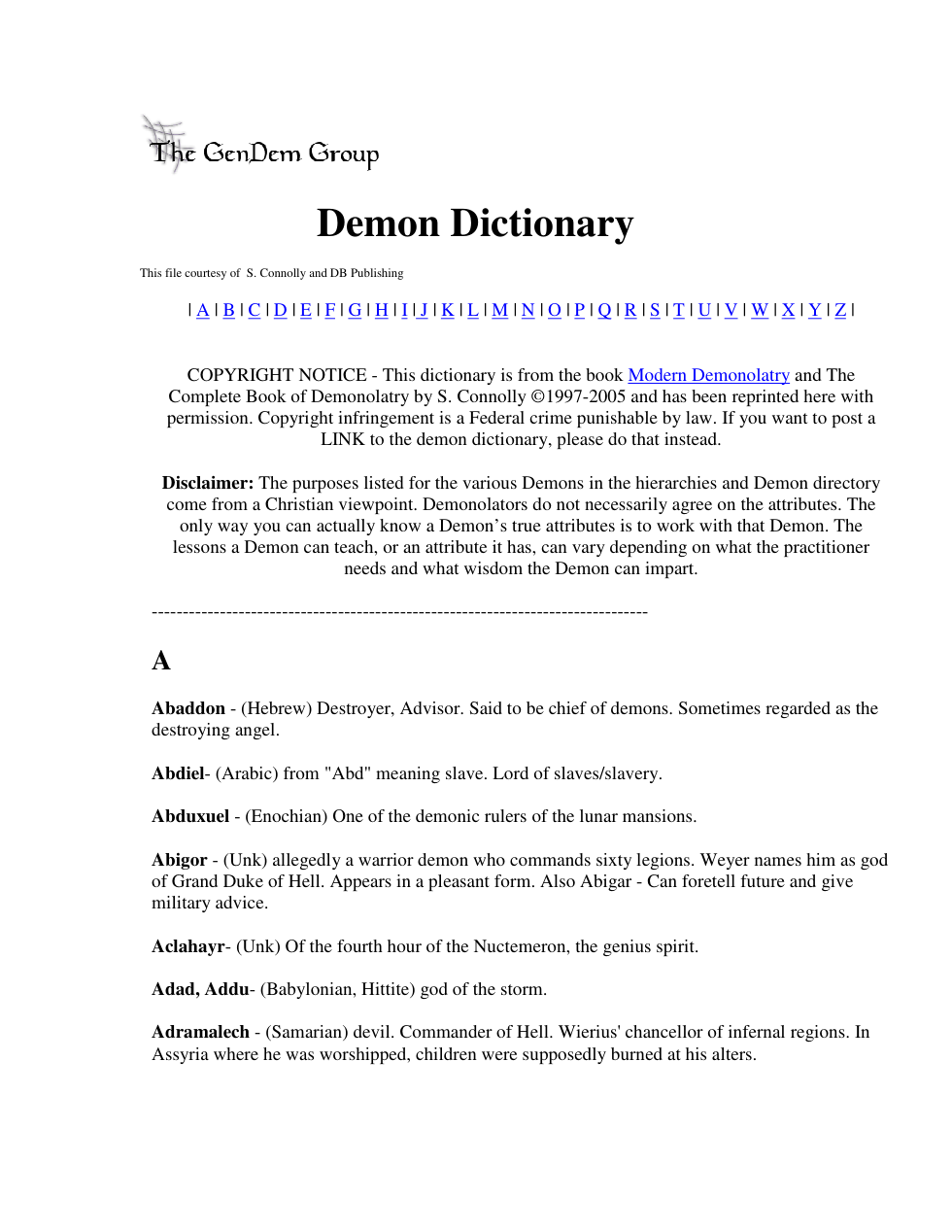 Daemonolatry - Demon Dictionary cover