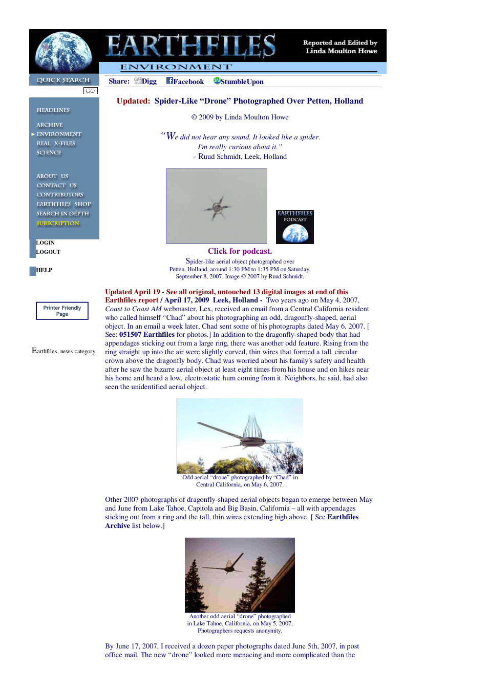 04 17 2009 Updated April 19 Spider-Like Drone Photographed Over Petten, Holland cover