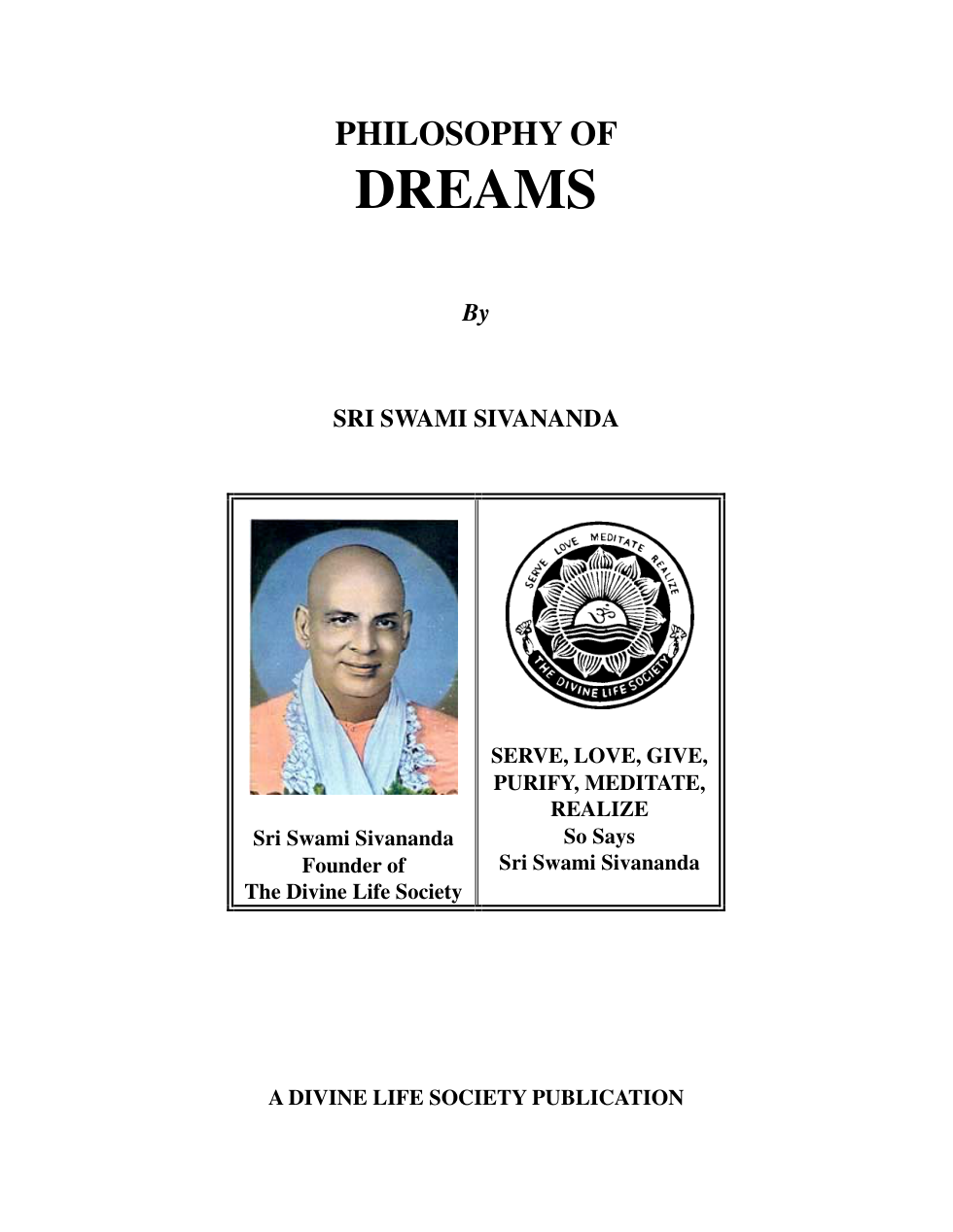 Sri Swami Sivananda - Philosophy of Dreams cover