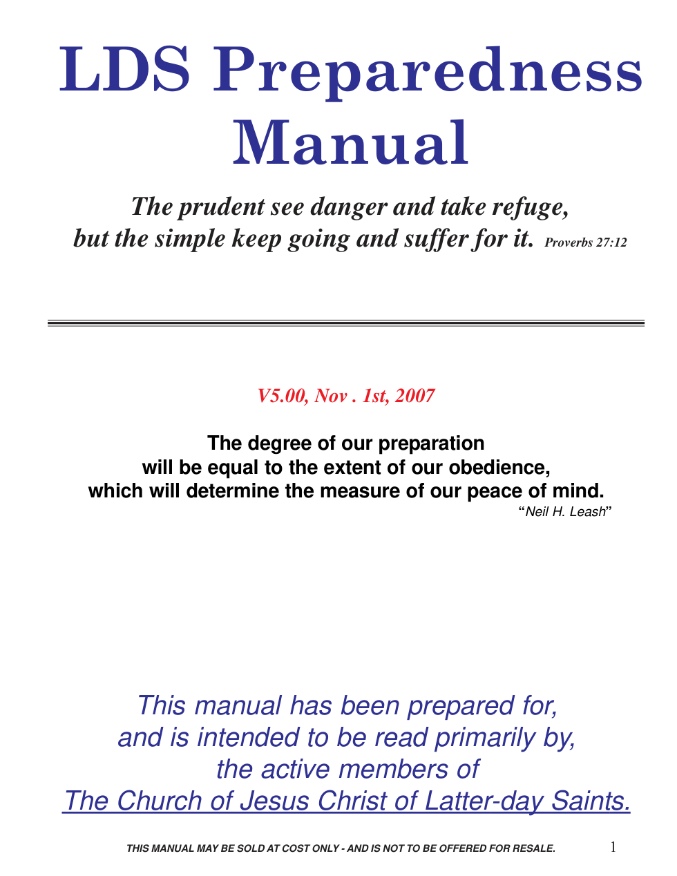 LDS Preparedness Manual cover