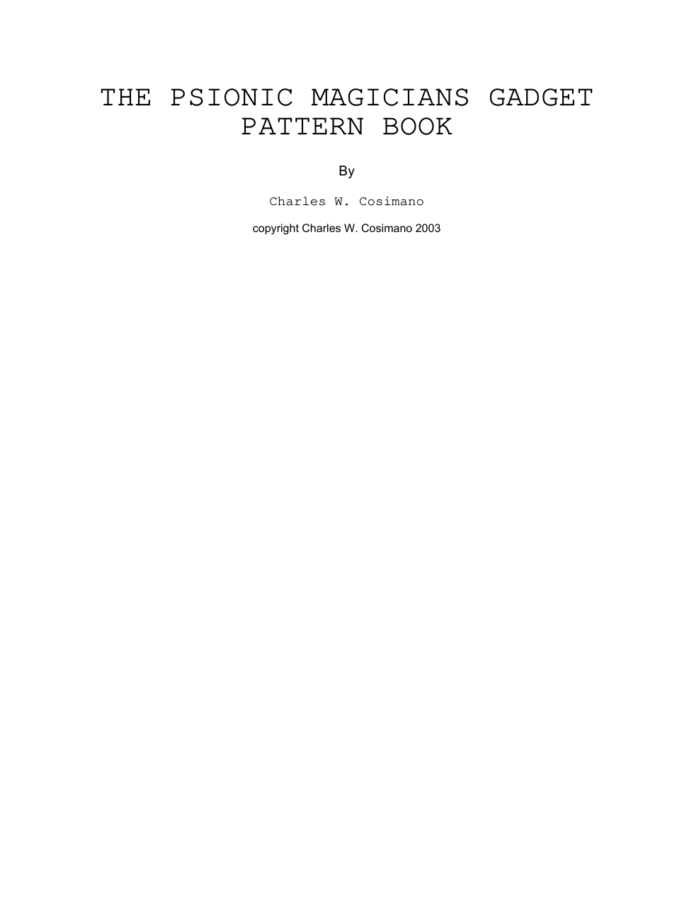 The Psionic Magicians Gadget Pattern Book cover