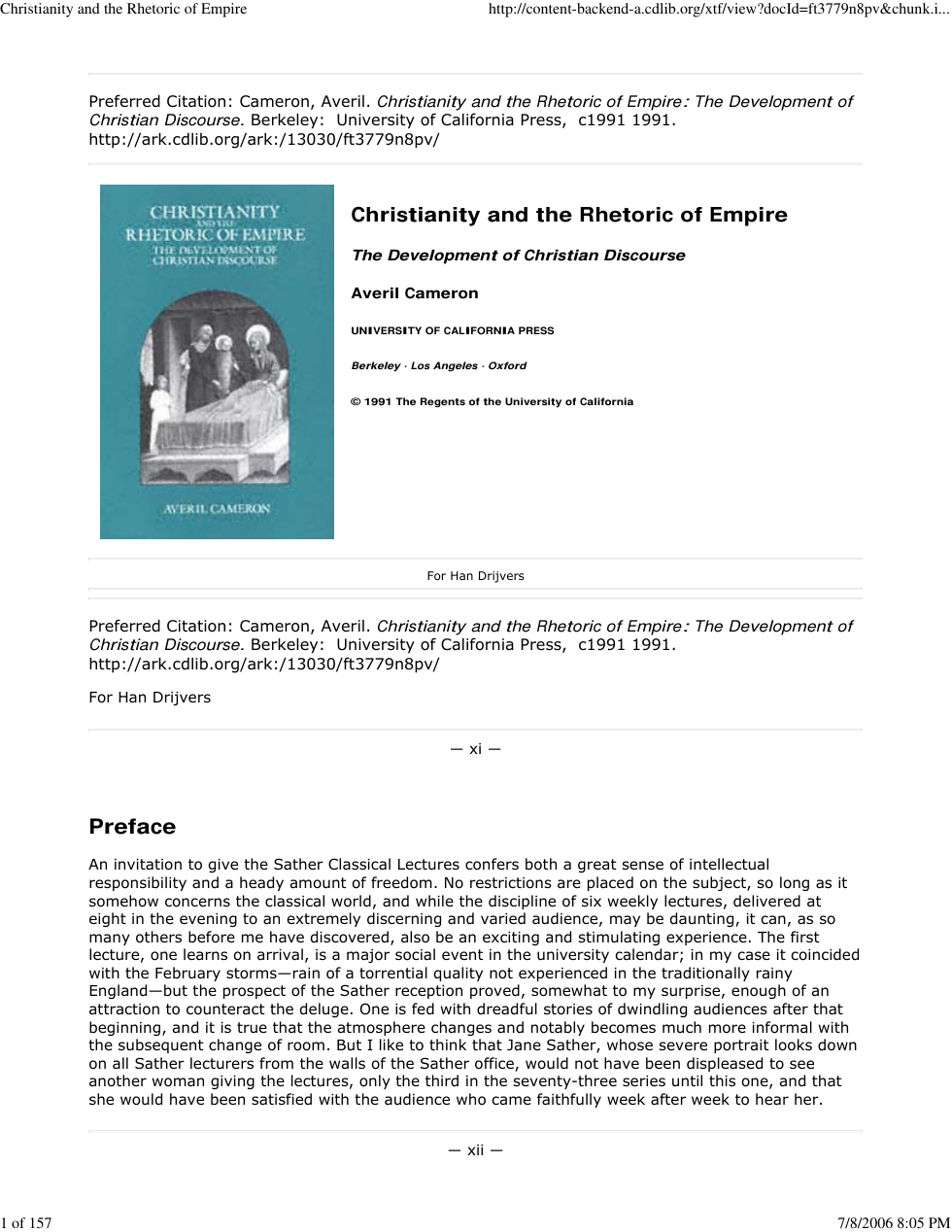 Cameron, Averil - Christianity and the Rhetoric of Empire cover