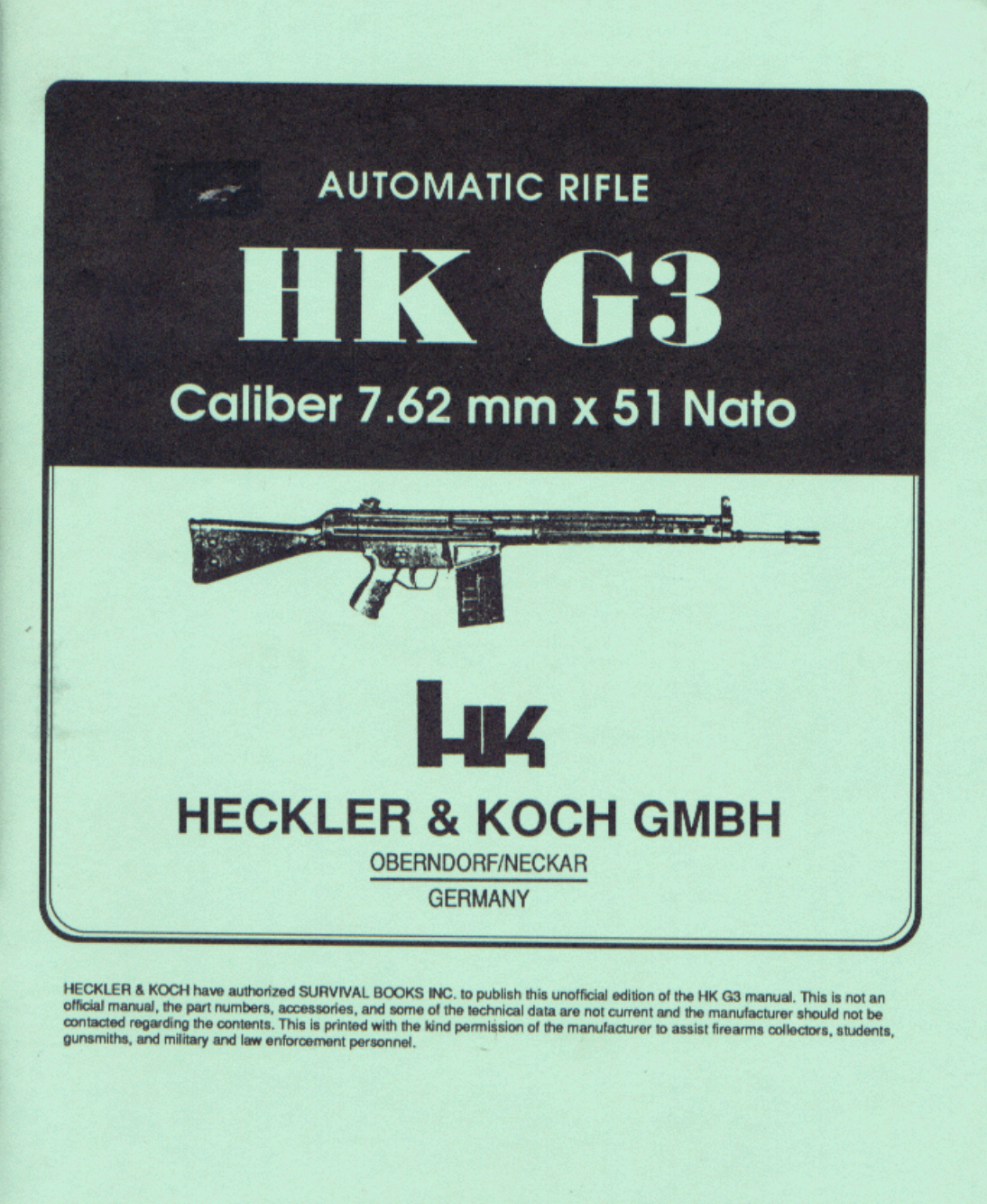 Heckler & Koch HK G3 GMBH 7.62 x 51 Nato Auto Rifle 57 pgs cover
