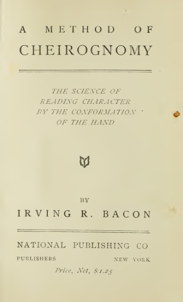 A Method Of Cheirognomy - I R Bacon cover