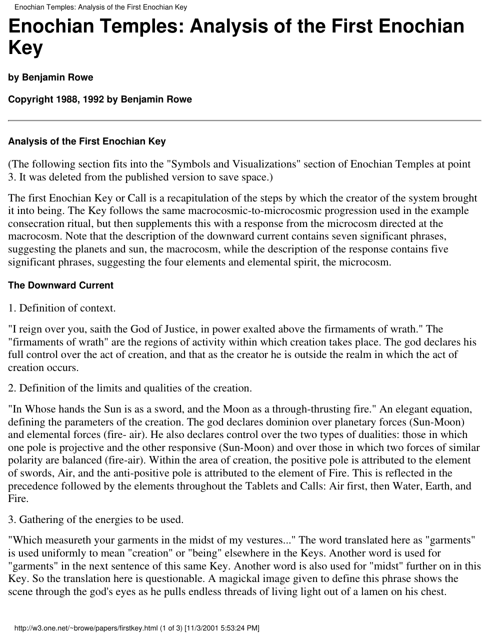 Enochian Temples - Analysis of the First Enochian Key by Benjamin Rowe cover
