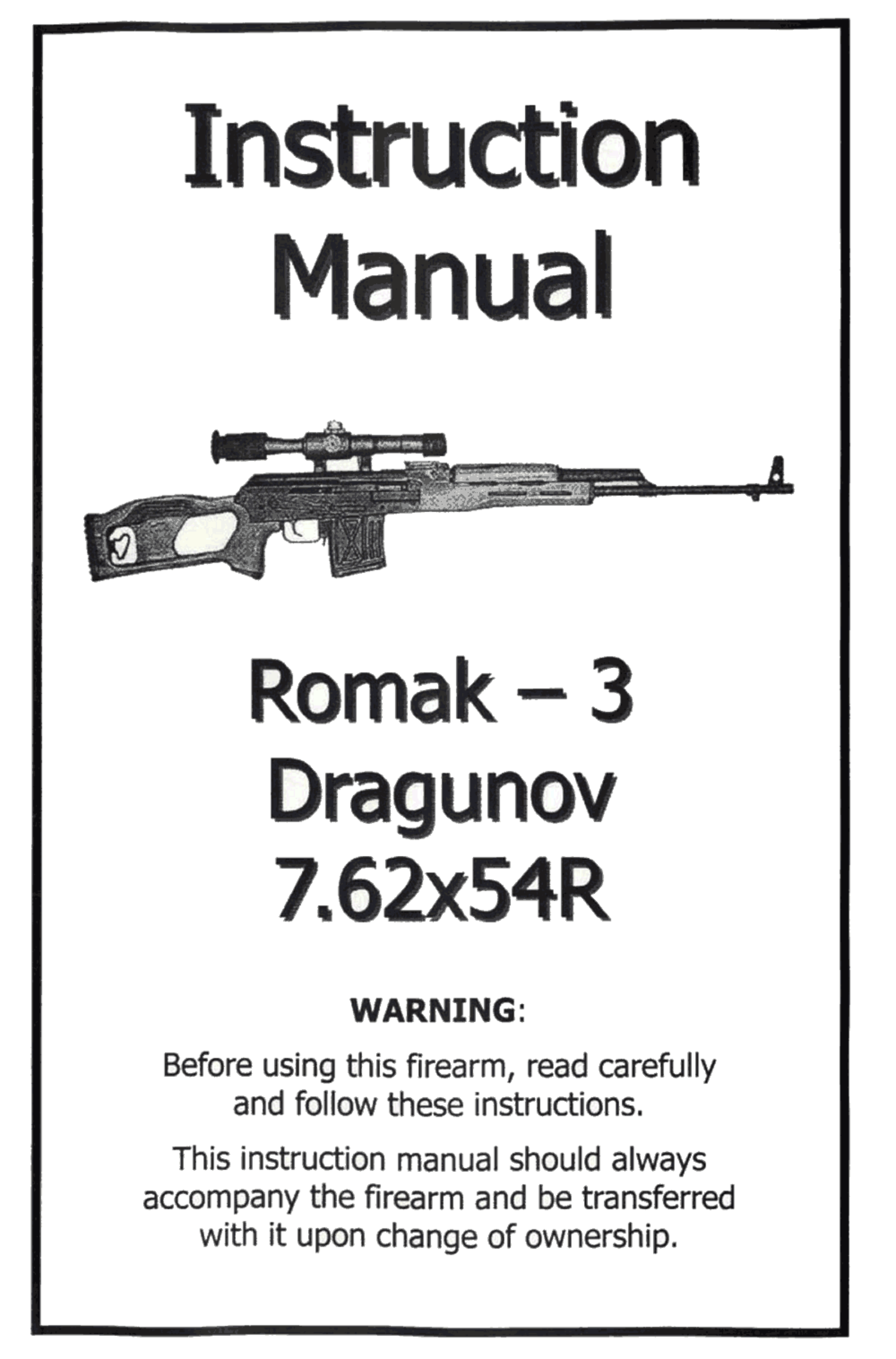 Romak-3 Dragunov Rifle 7.62x52R Owners Manual 7 pages cover