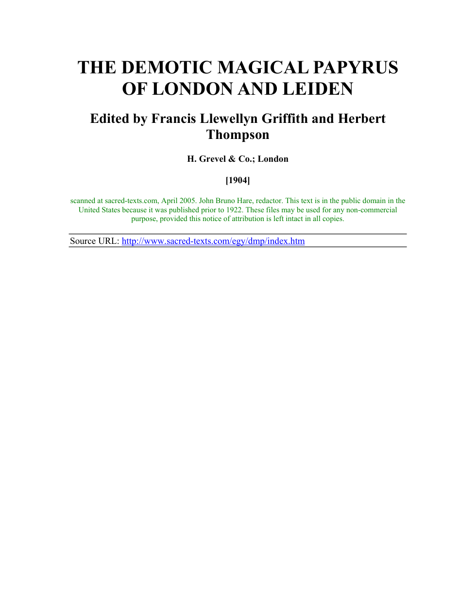 The Demotic Magical Papyrus of London and Leiden cover