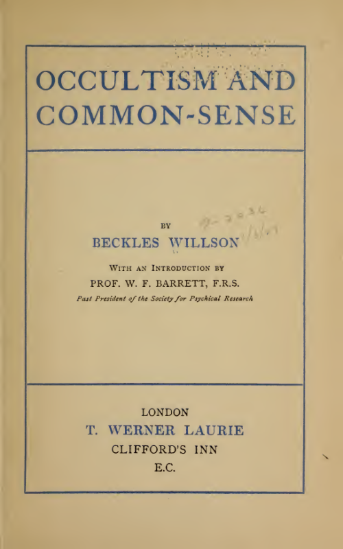 Occultism & Common Sense - B Willson cover