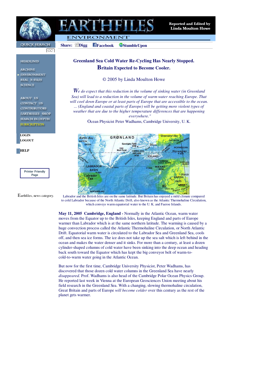 05 11 2005 Greenland Sea Cold Water Re-Cycling Has Nearly Stopped. Britain Expected to Become Cooler. cover