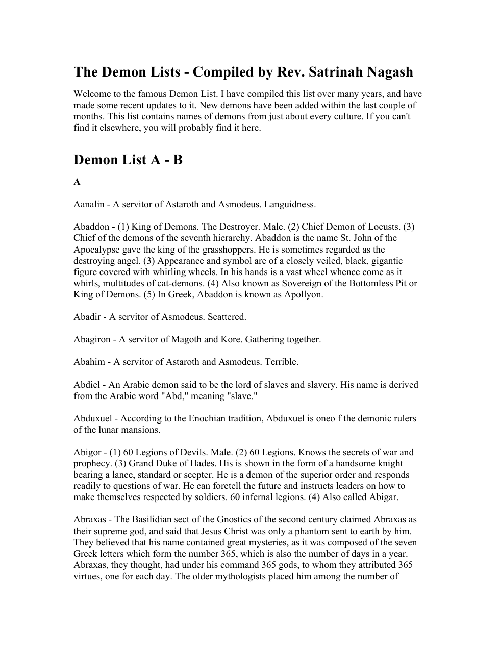 The Demon Lists - Compiled by Rev. Satrinah Nagash cover