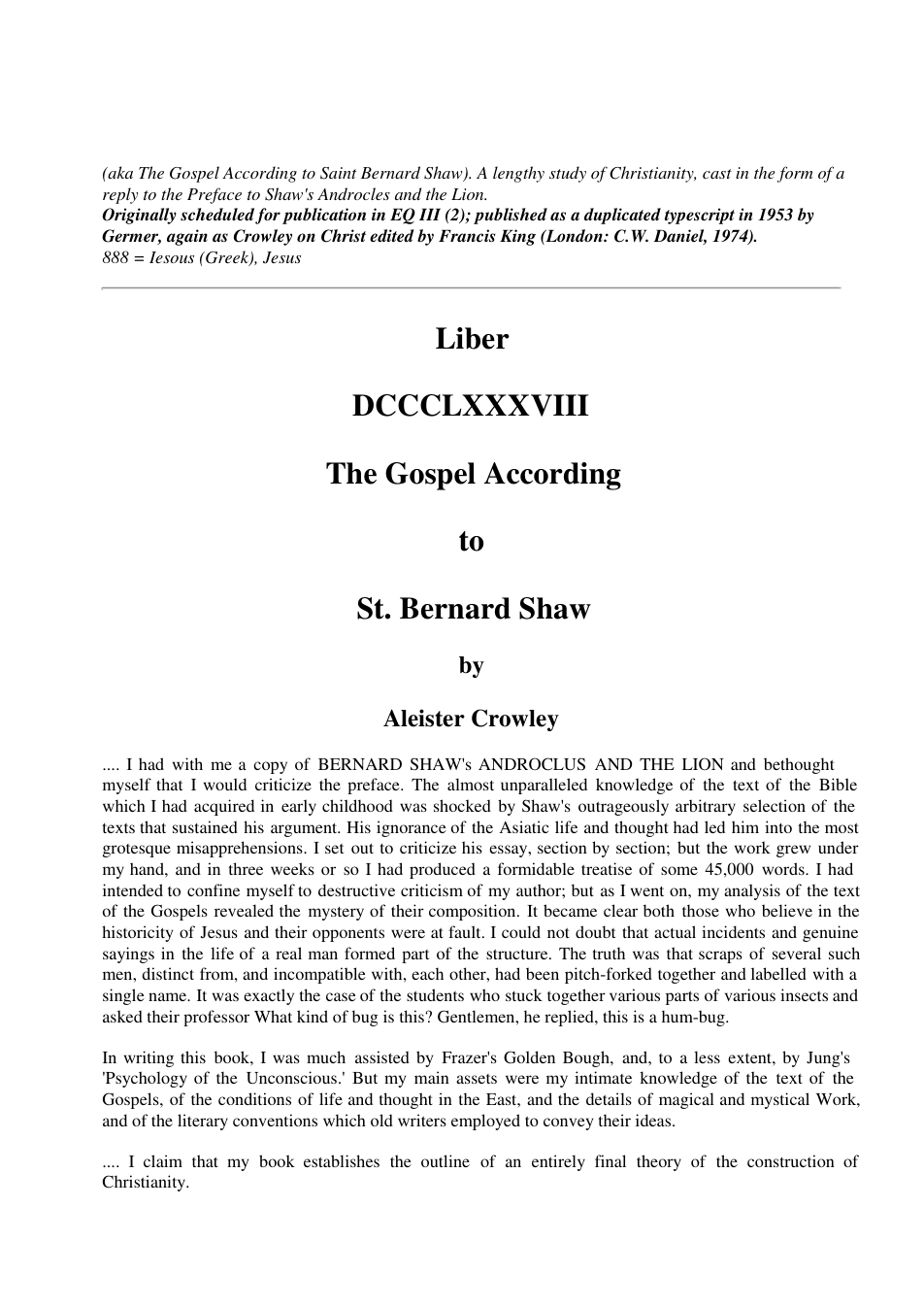 Gospel According to Saint Bernard Shaw cover