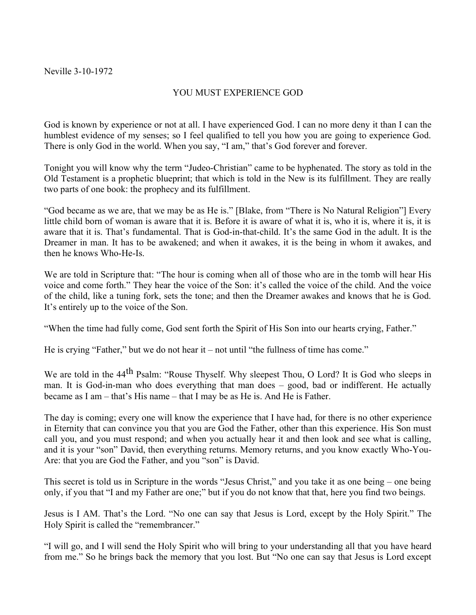 1972.03.10, You Must Experience God cover
