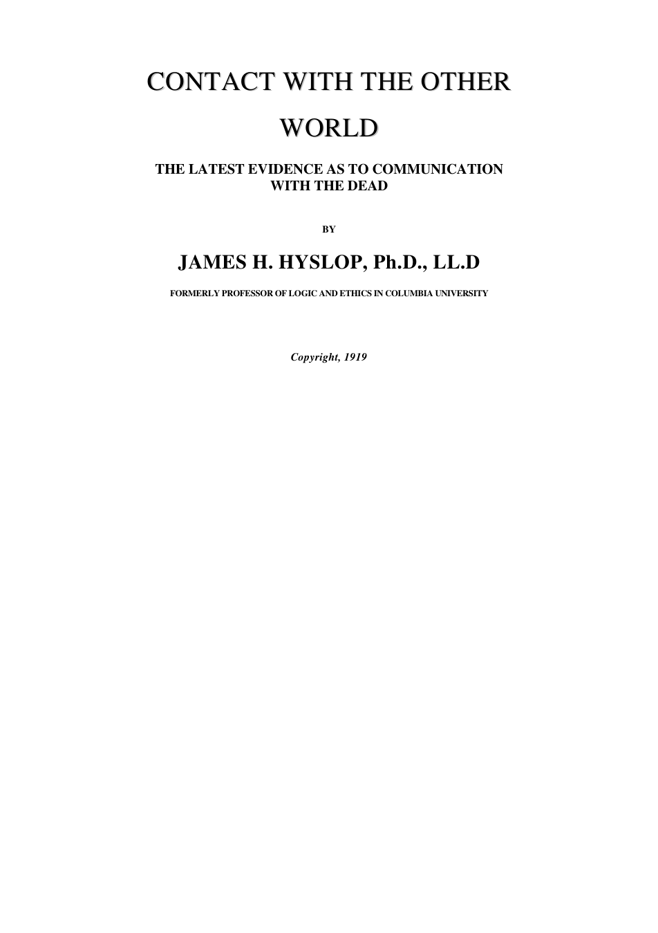 Contact With The Other World - J H Hyslop cover