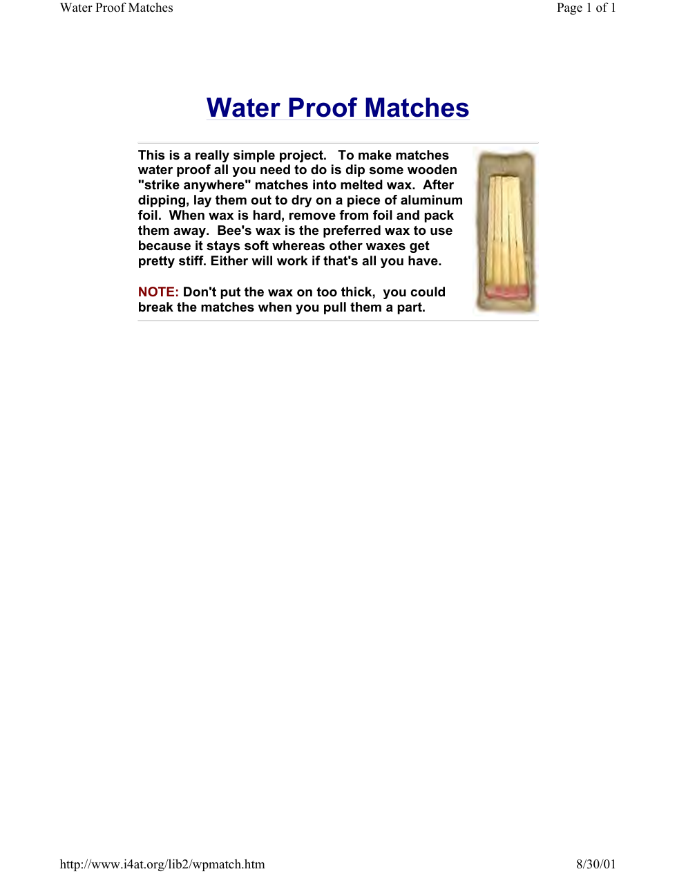 Water Proof Matches cover