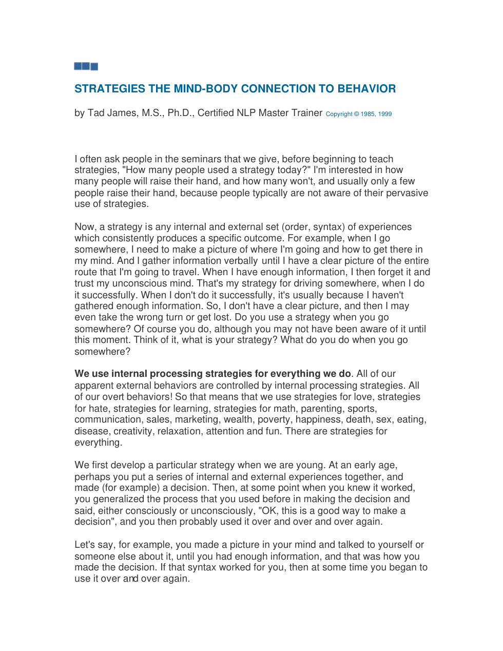Strategies for Mind-Body Human Behavior cover