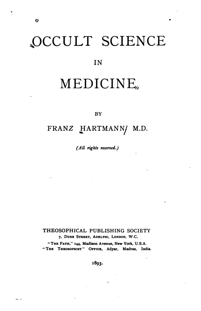 Occult Science In Medicine - F Hartmann cover