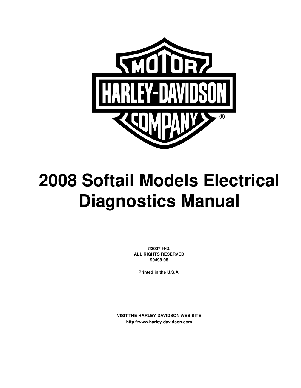 2008 Softail Models Electrical Diagnostics Manual cover