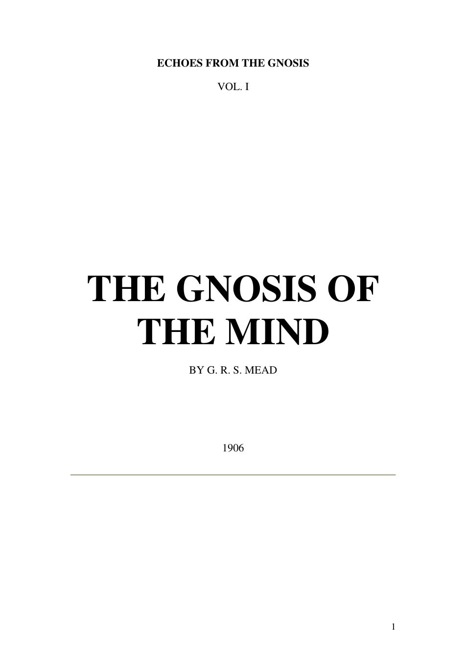 G.R.S. Mead - Gnosis Of The Mind (Text) cover