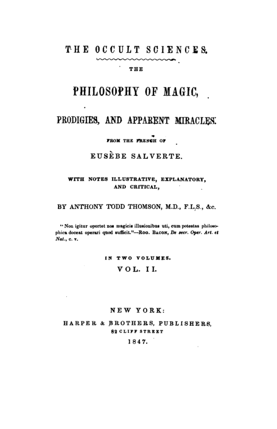 The Philosophy Of Magic Vol II - E Salverte cover