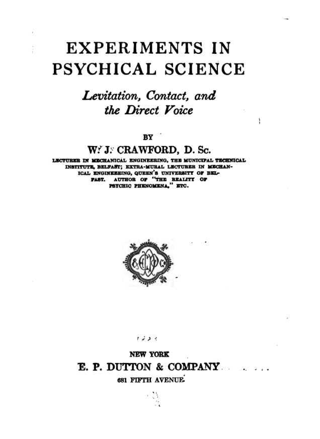 Experiments in Psychical Science - W J Crawford cover