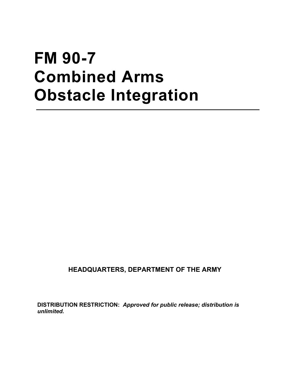 FM 90-7 Combined Arms Obstacle Integration cover