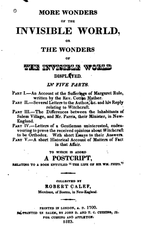 More Wonders of the Invisible World - R Calef cover