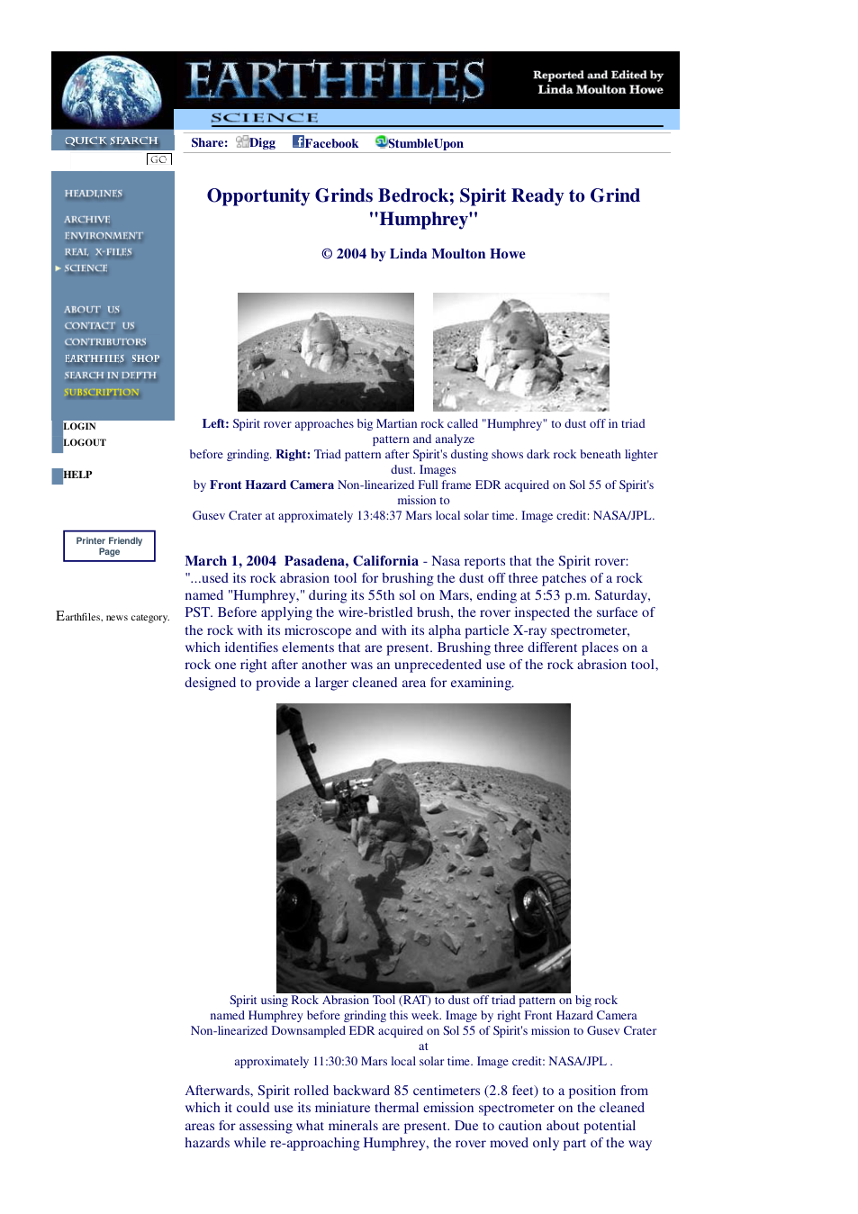 03 01 2004 Opportunity Grinds Bedrock; Spirit Ready to Grind Humphrey cover