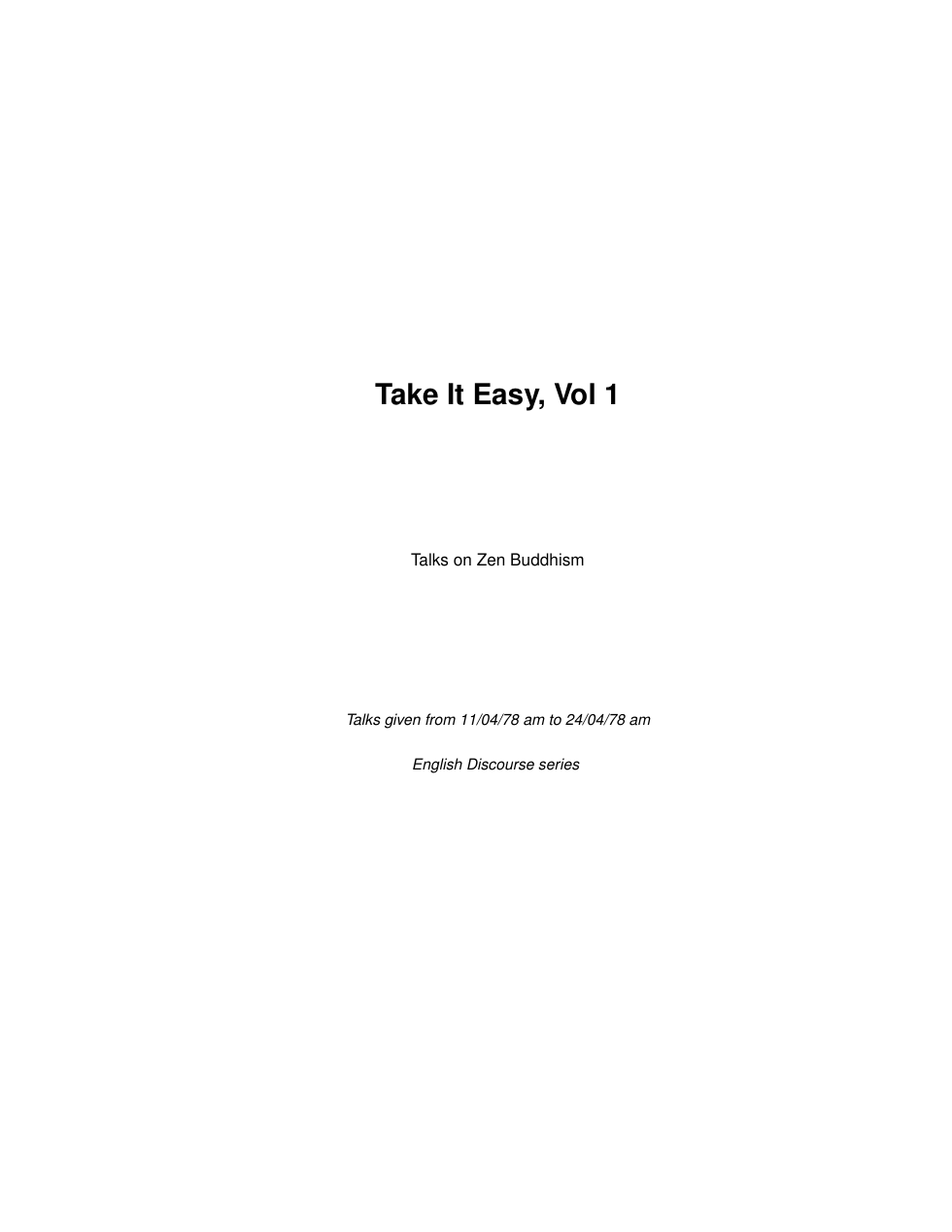 Take It Easy, Vol 1 cover