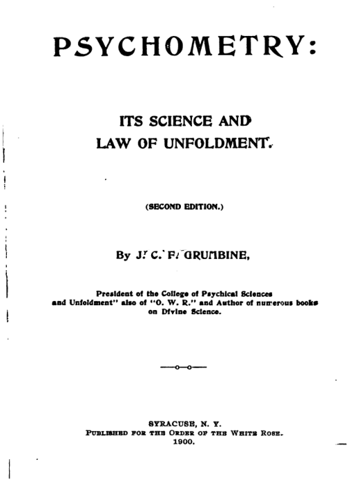 Psychometry Its Science & Laws of Unfoldment - JFC Grumbine cover