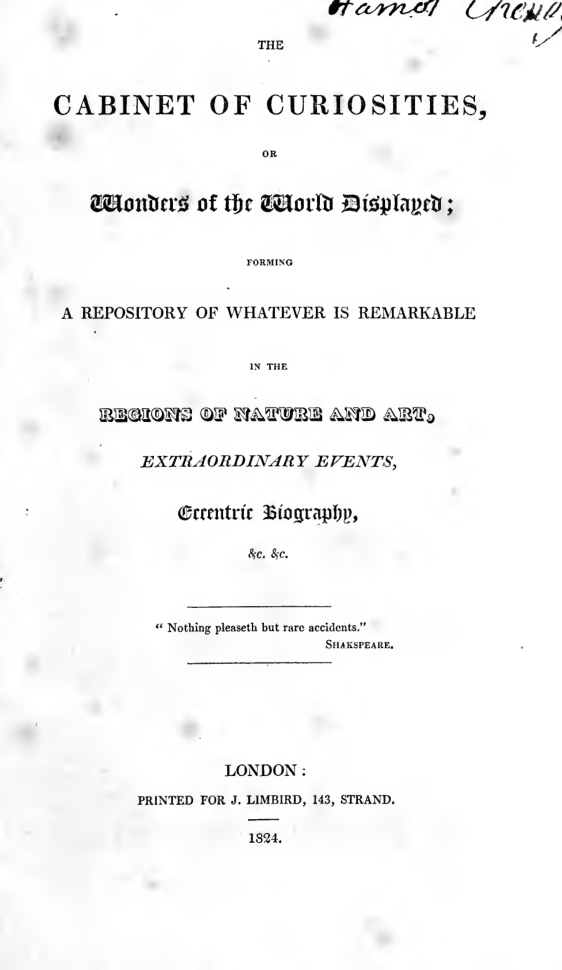 The cabinet of curiosities cover