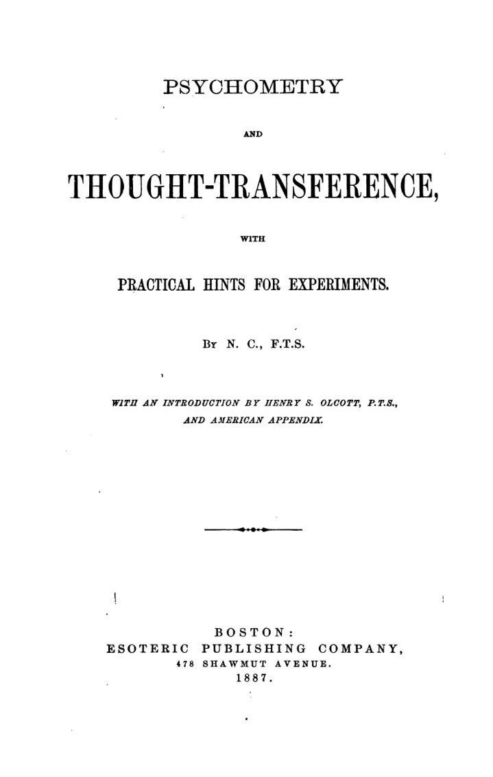 Psychometry & Thought Transference - Dr N C cover