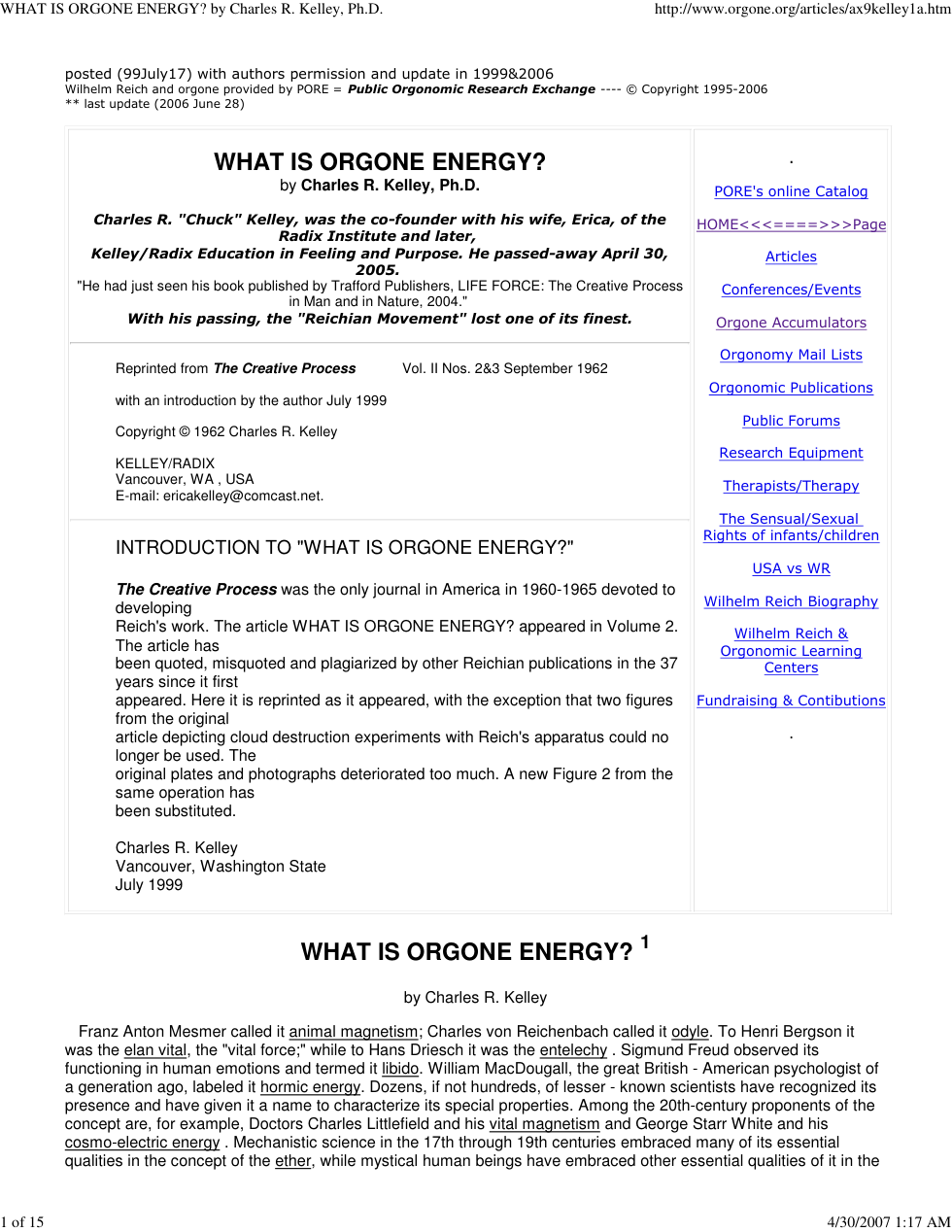 What is Orgone Energy cover