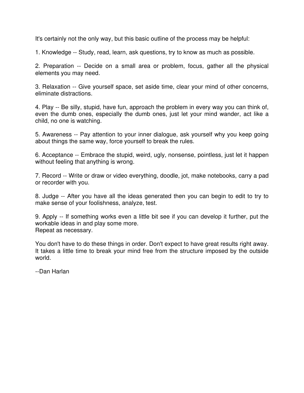 Dan Harlan - Creativity In 9 Steps cover
