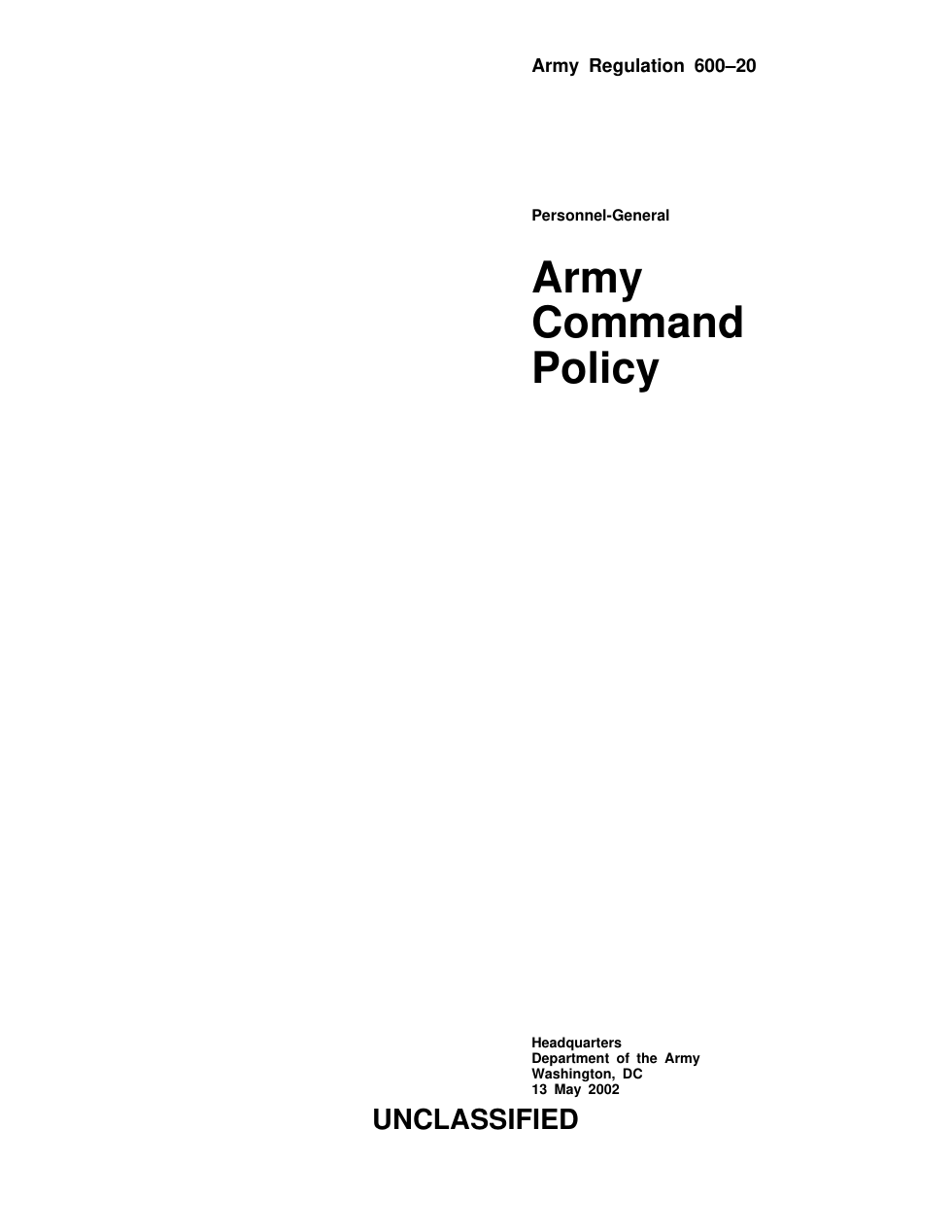 ARMY Army Command Policy 2002 97 pages cover