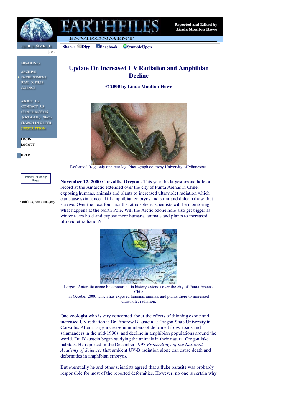 11 12 2000 Update On Increased UV Radiation and Amphibian Decline cover
