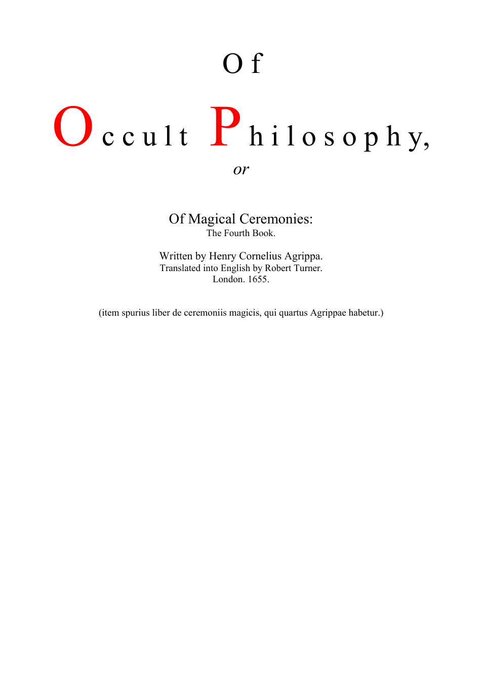 The Fourth Book of Occult Philosophy - H Agrippa (spurious) cover