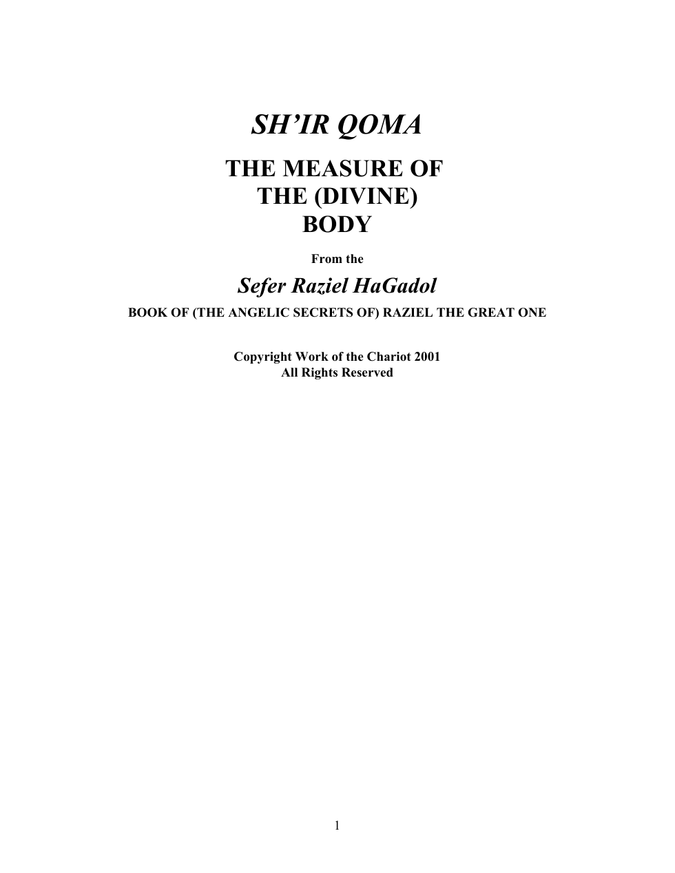 Work of the Chariot - Shir Qoma cover
