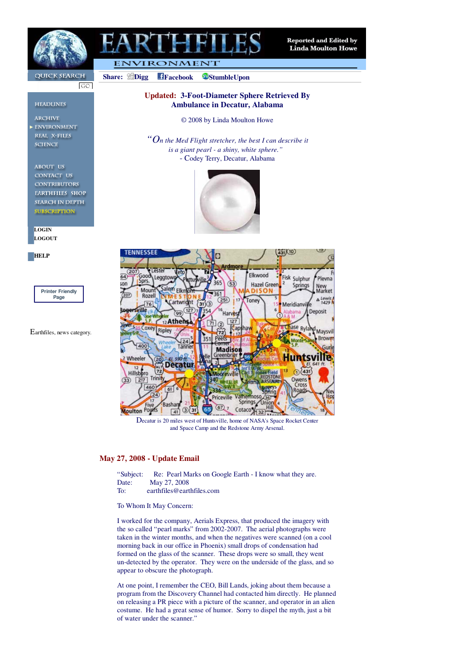 05 02 2008 3-Foot-Diameter Sphere Retrieved By Ambulance in Decatur, Alabama cover