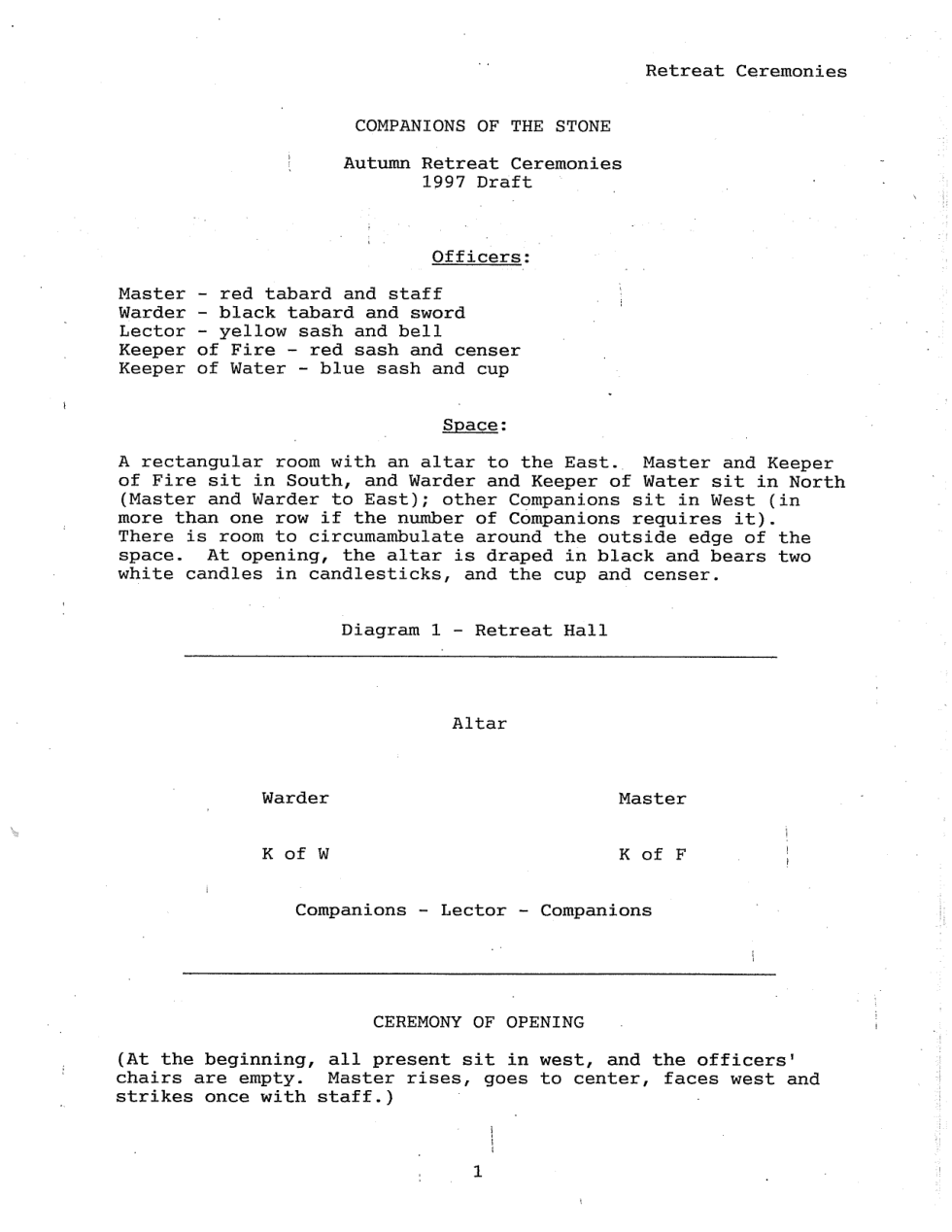 CotS 1997 Fall Retreat Ceremony cover