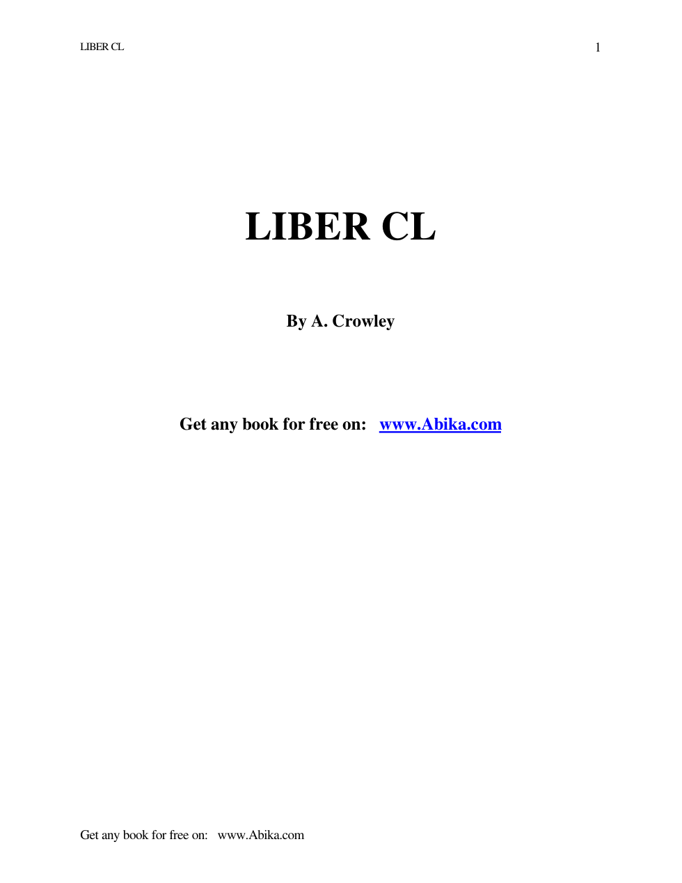 Aleister Crowley - Liber CL cover