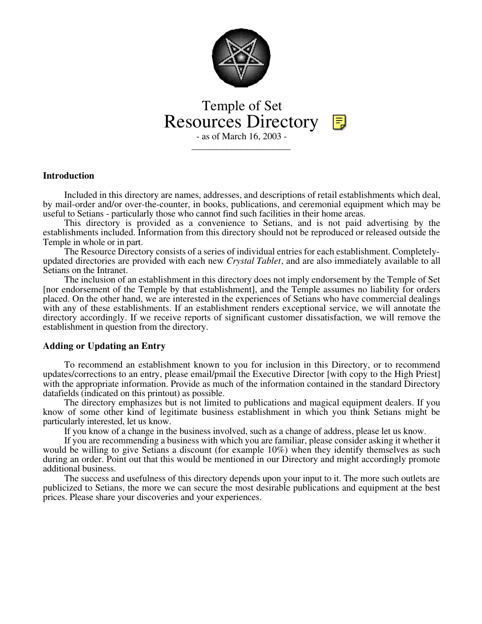 Temple of Set (Resources Directory) cover