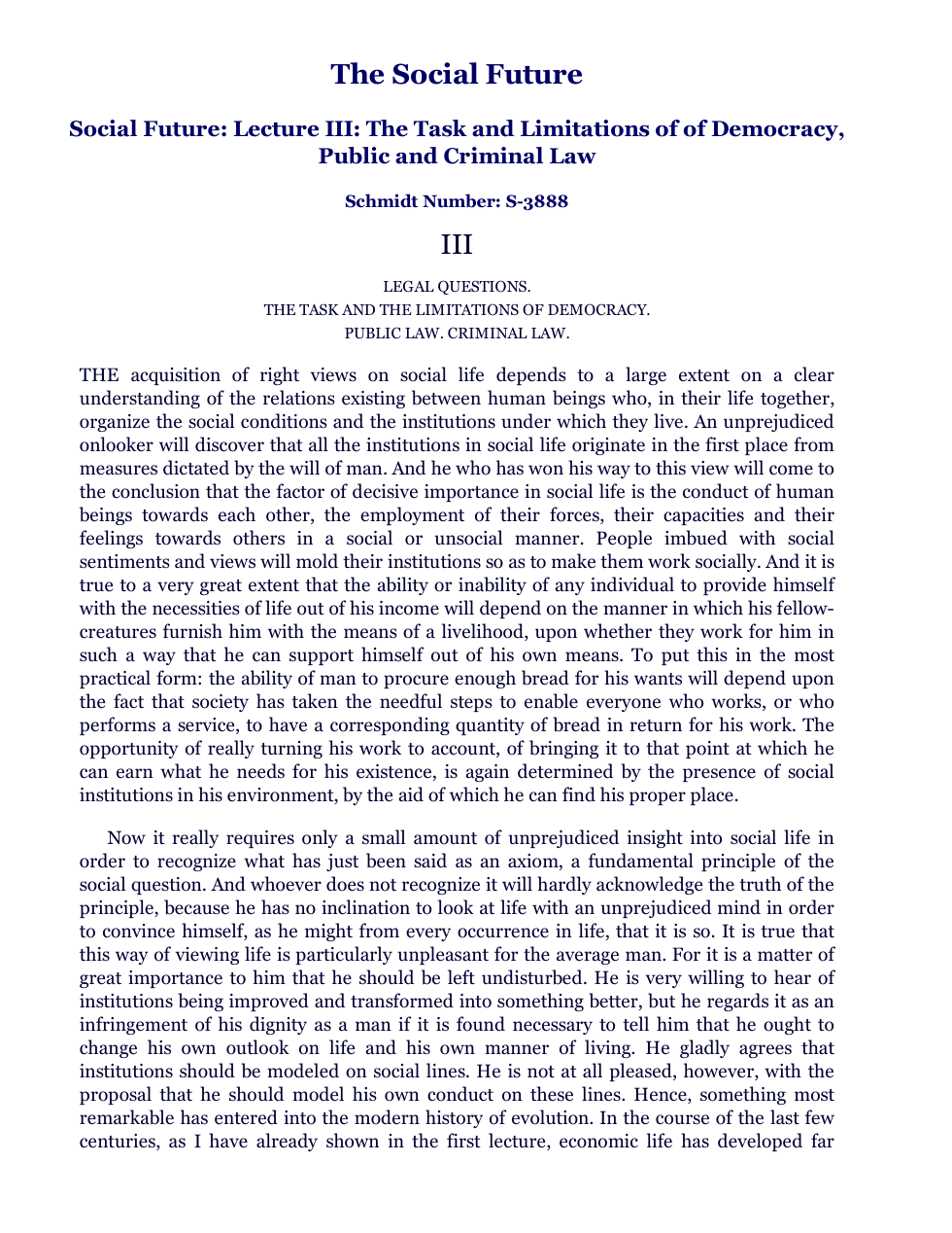 Rudolf Steiner - The Social Future - 03 - The Task and Limitations of of Democracy, Public and Criminal Law cover