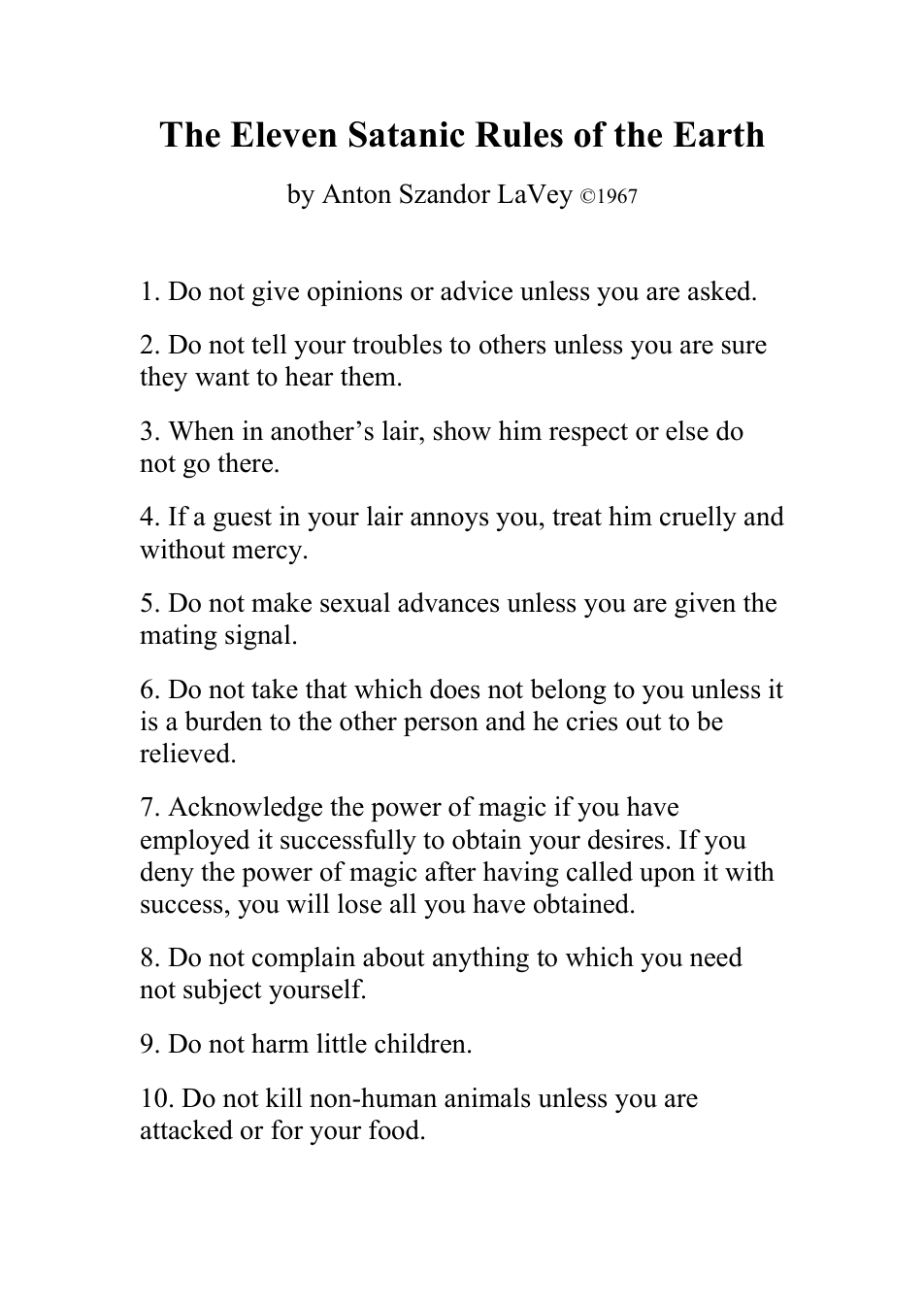 The Eleven Satanic Rules of the Earth cover