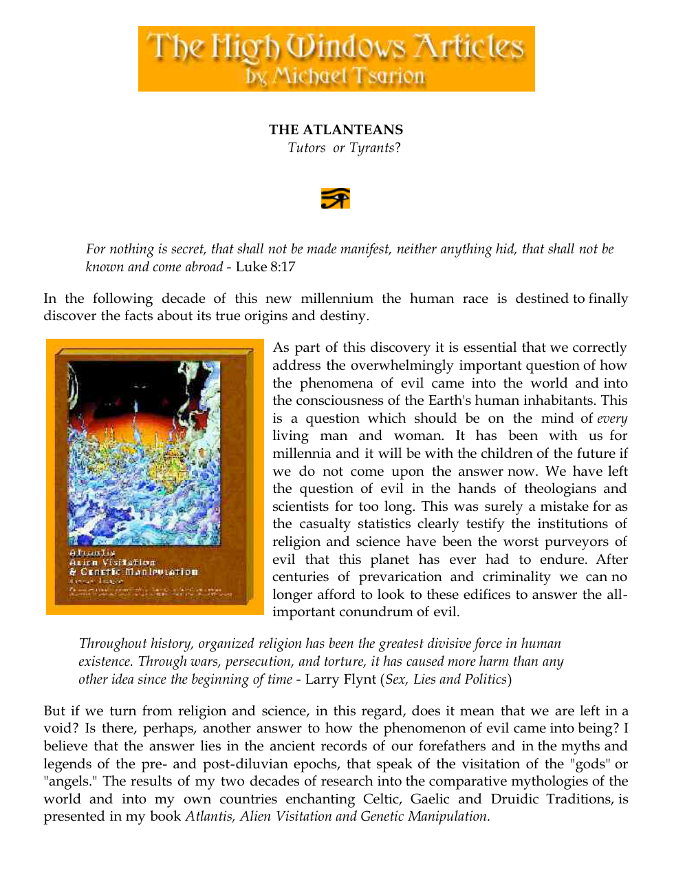 Michael Tsarion - Atlanteans - Tutors Or Tyrants cover