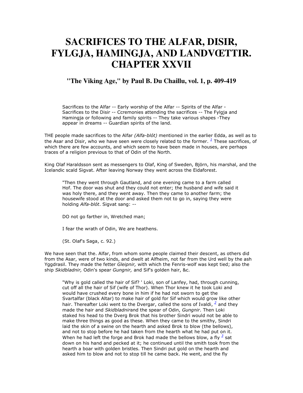 Paul B. Du Chaillu - SACRIFICES TO THE ALFAR, DISIR,. FYLGJA, HAMINGJA, AND LANDVŒTTIR. CHAPTER XXVII cover