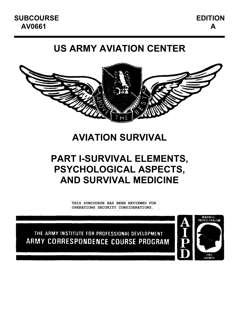 ARMY Avia. Survival I, Elements, Psych. Aspects 1993 94pgs cover