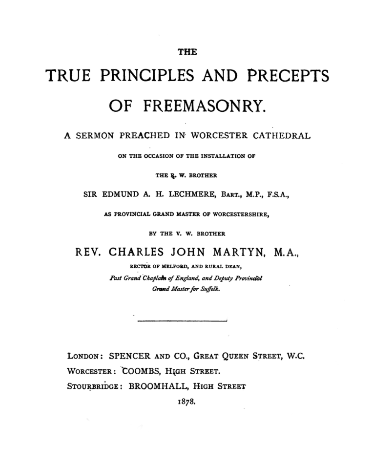 The True Principles & Precepts Of Freemasonry - C Martyn cover