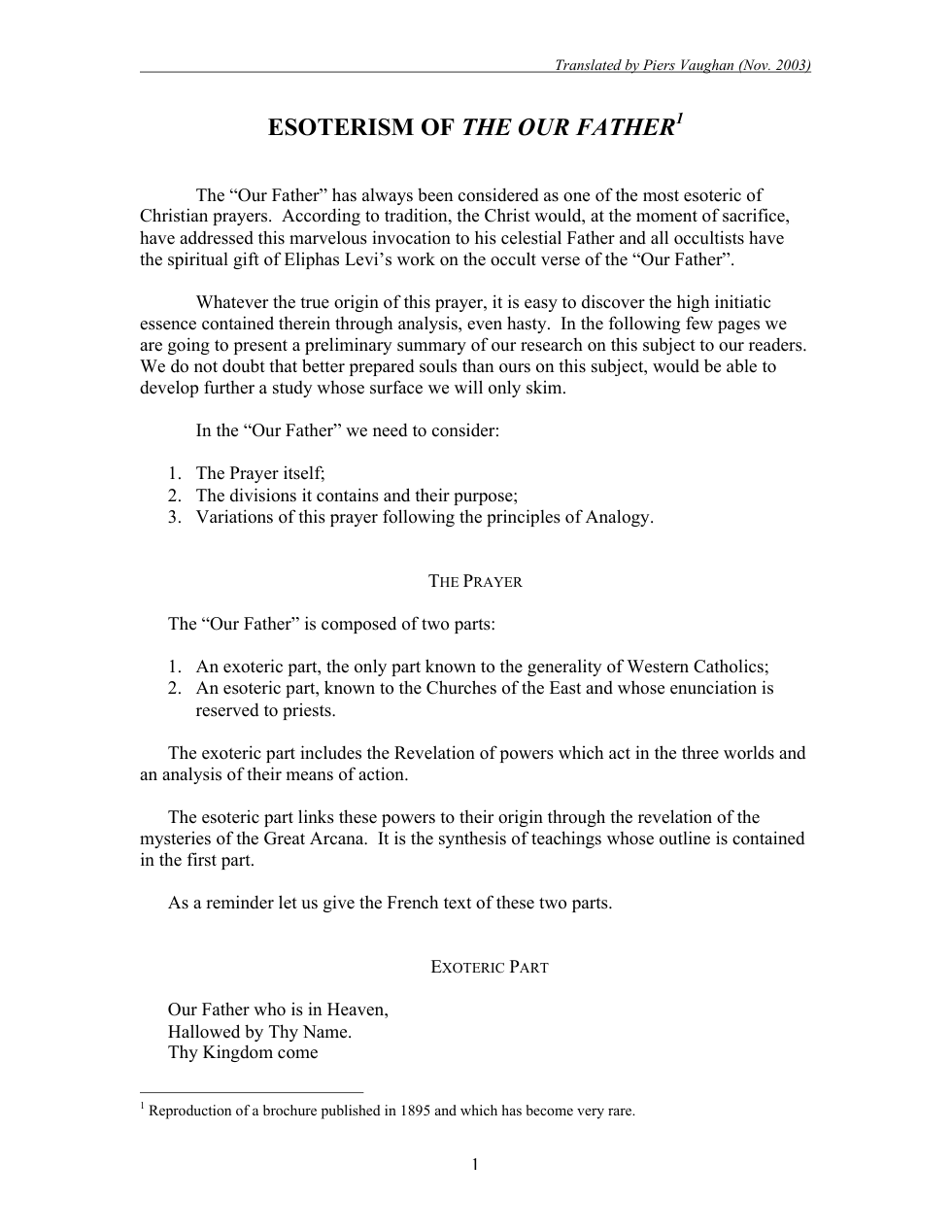 Esoterism Of The Our Father cover
