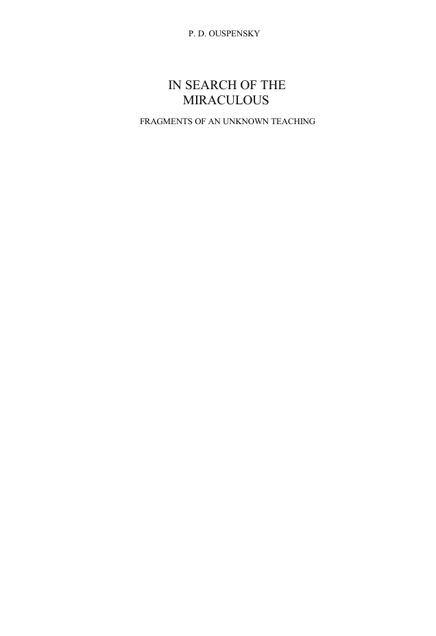 Ouspensky P D - In Search of the Miraculous cover