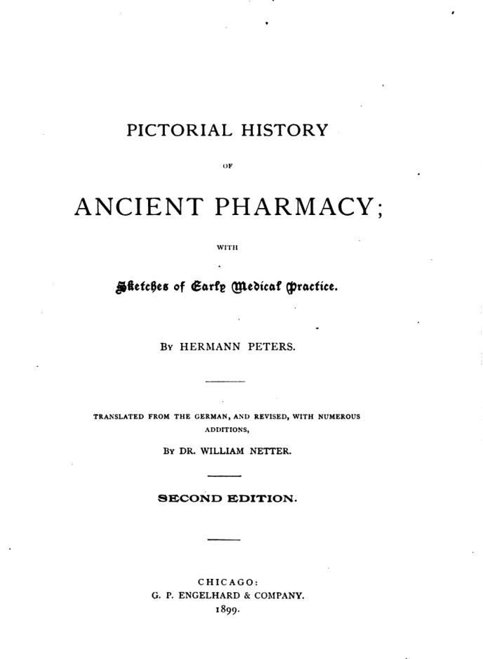 Pictorial History of Ancient Pharmacy - H Peters cover
